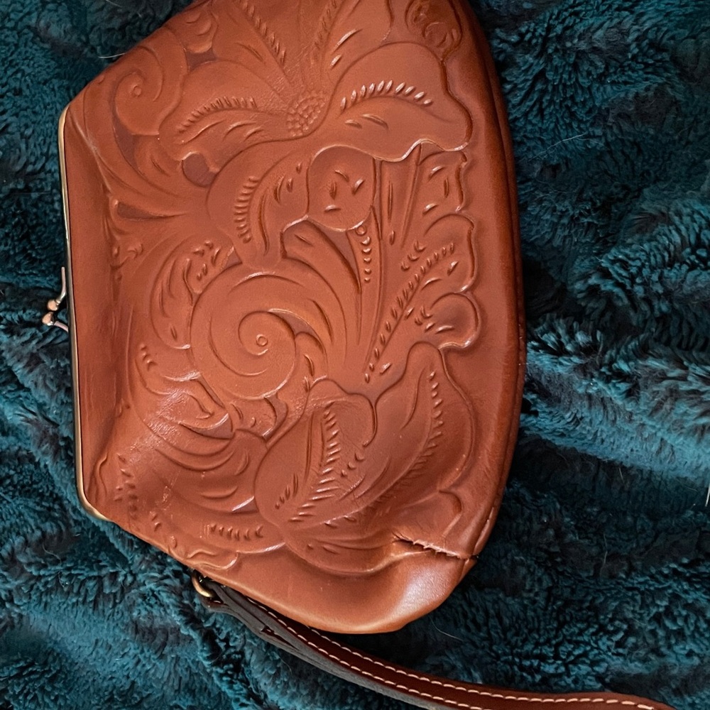 Patricia Nash Embossed Leather Clutch in Rich Brown